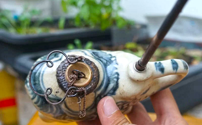 Điếu Bát Mini Hình Con Voi Men Rạn cổ Bát thú cổ