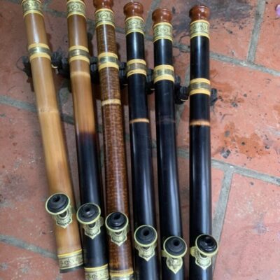 Điếu Trúc 2 mắt Miệng Gỗ Bọc đồng trơn bóng