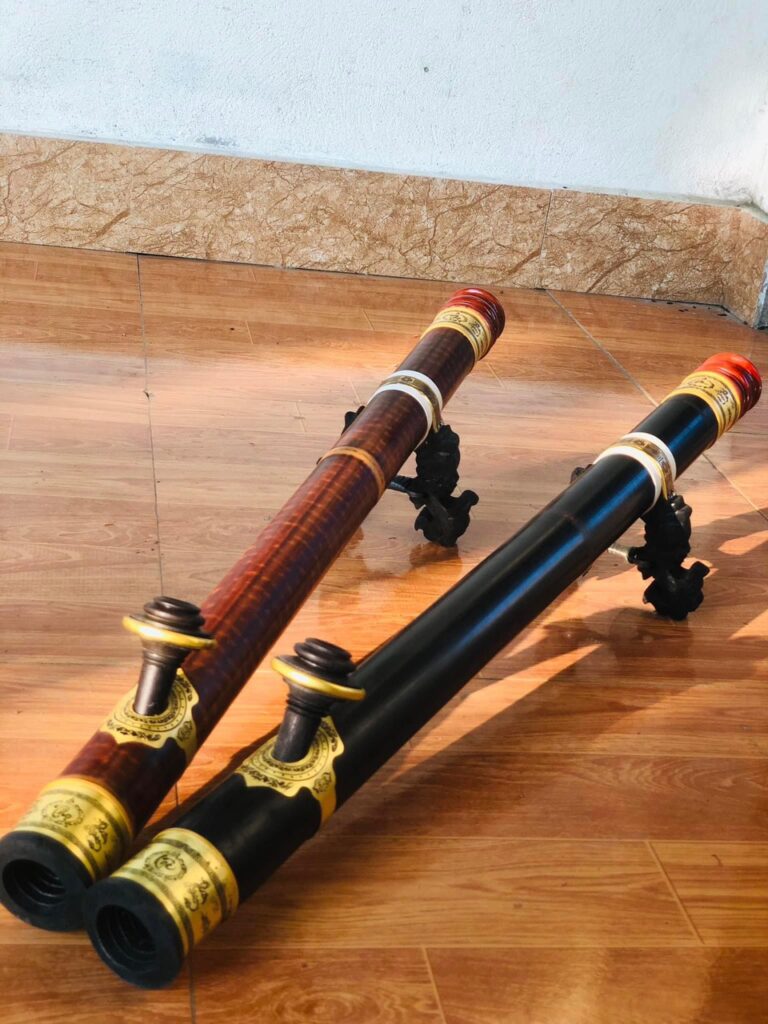 Điếu Trúc 2 mắt Miệng Gỗ Bọc đồng trơn bóng